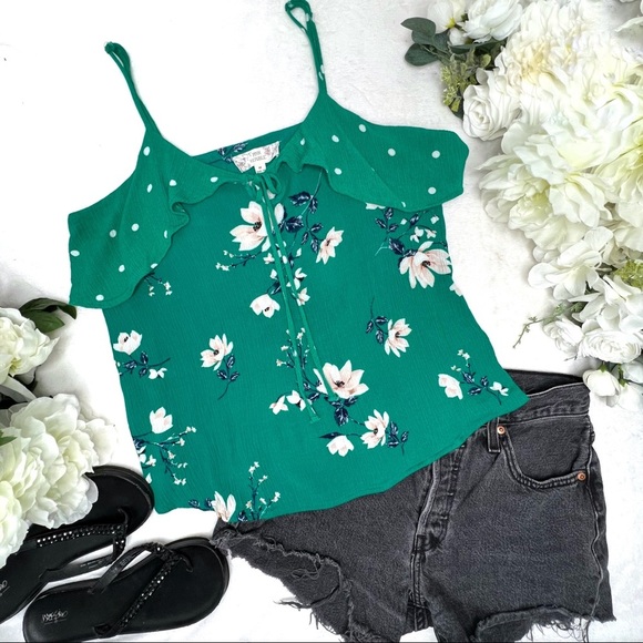 Pink Republic Tank Top, Floral, Polka Dot, Green, Medium M - Picture 3 of 13
